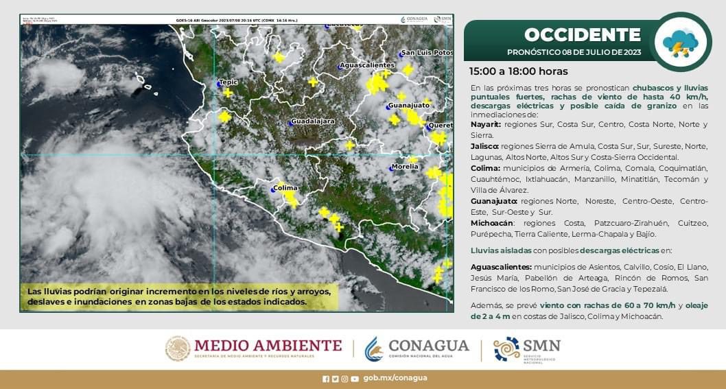 Pronostico de tormenta al occidente de Mexico