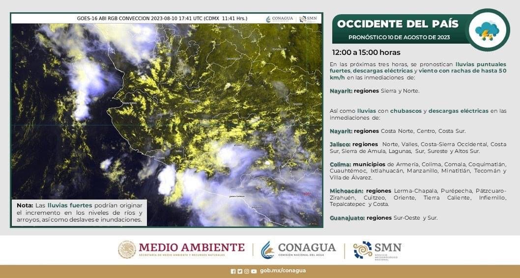 Mapa meteorológico del occidente del país