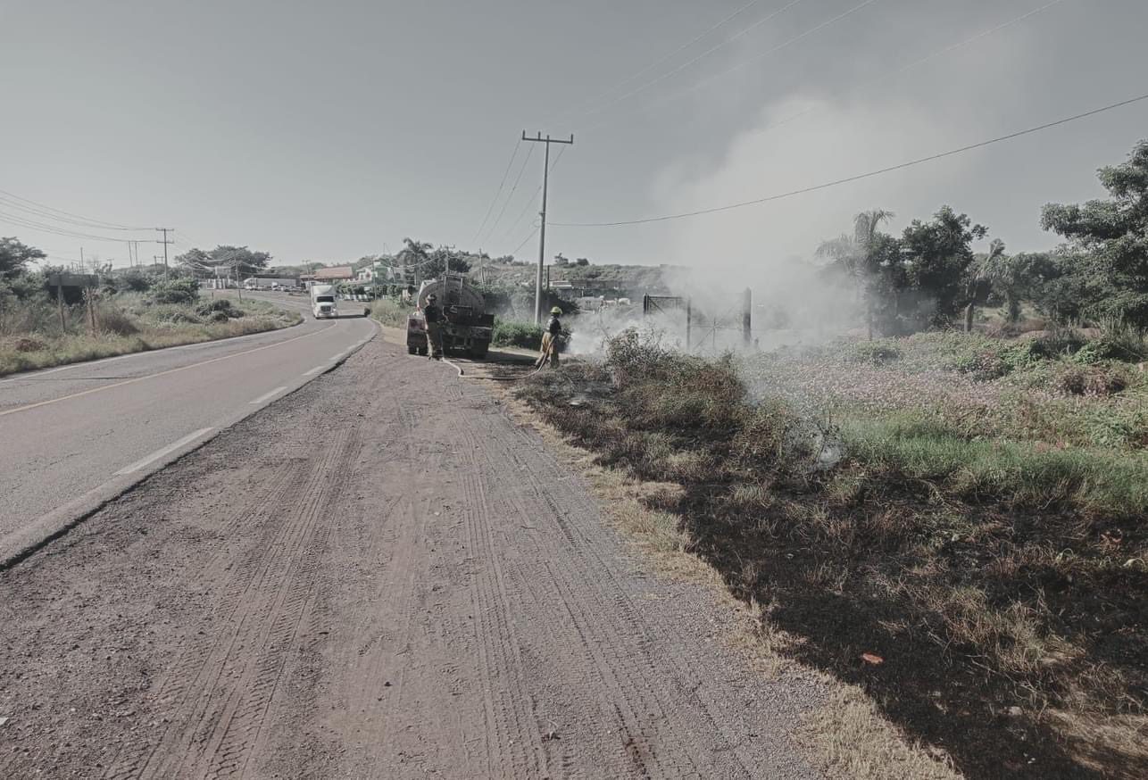 Bomberos de nayarit controlan incendio en Carretera Federal 15
