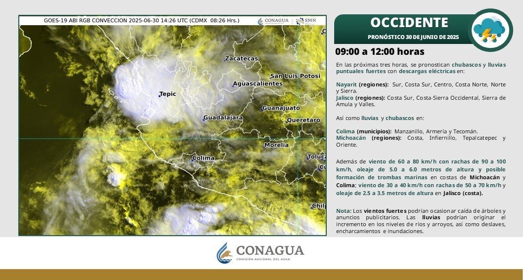 Tormentas en Nayarit provocan alerta por lluvias, vientos y oleaje elevado