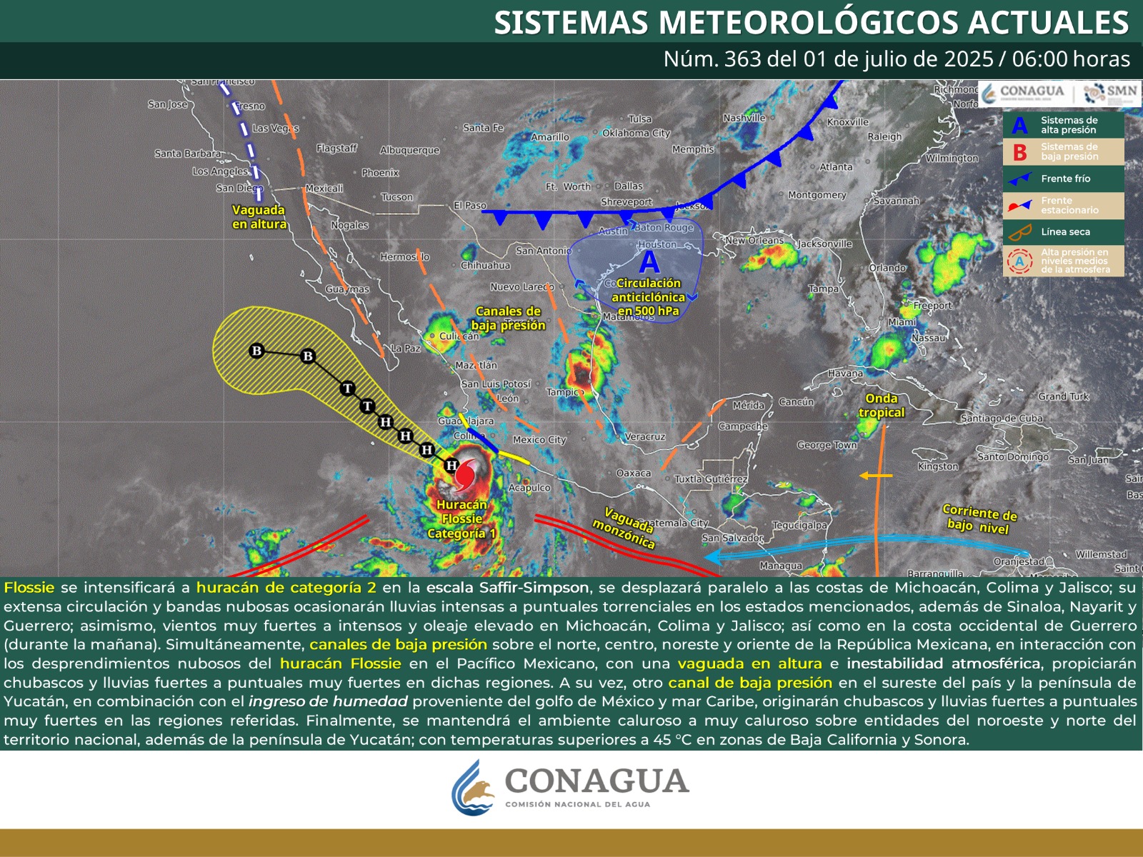 Pronóstico de lluvias hoy 1 de julio de 2025: alerta por tormentas intensas en Nayarit y el Pacífico Centro