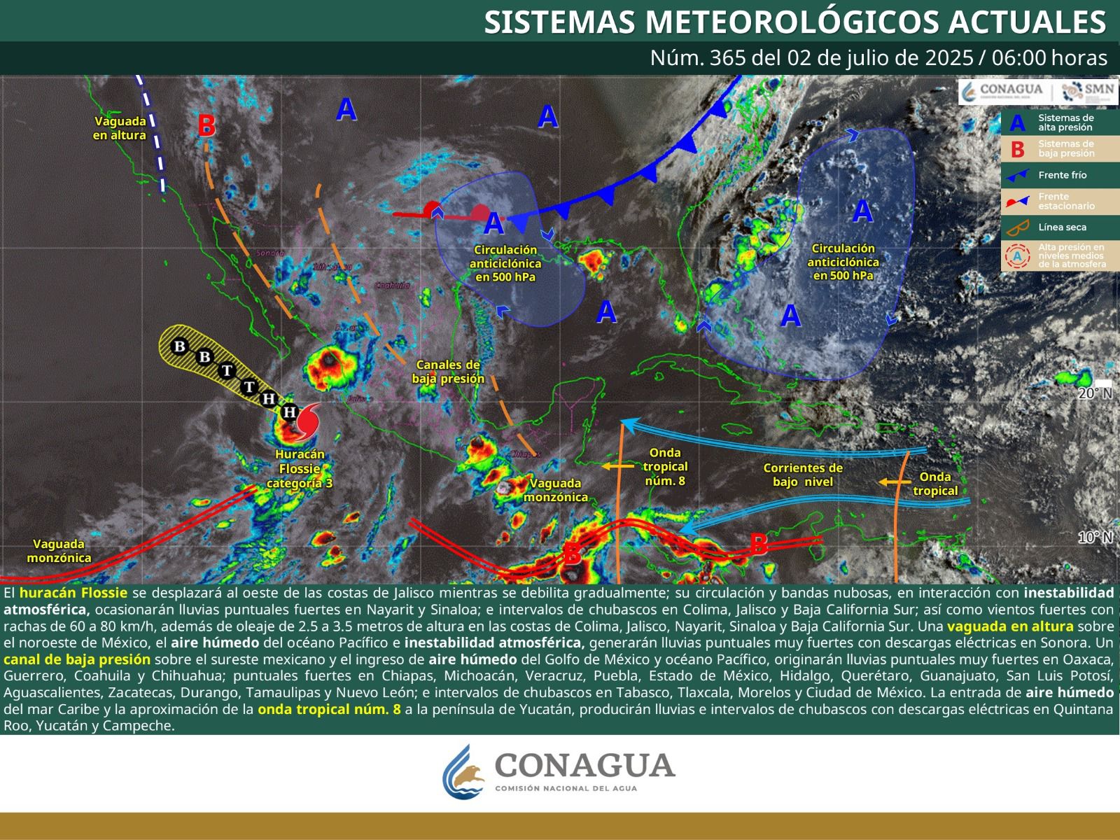 Pronóstico de lluvias hoy 02 de julio de 2025 en Nayarit: chubascos y ambiente caluroso