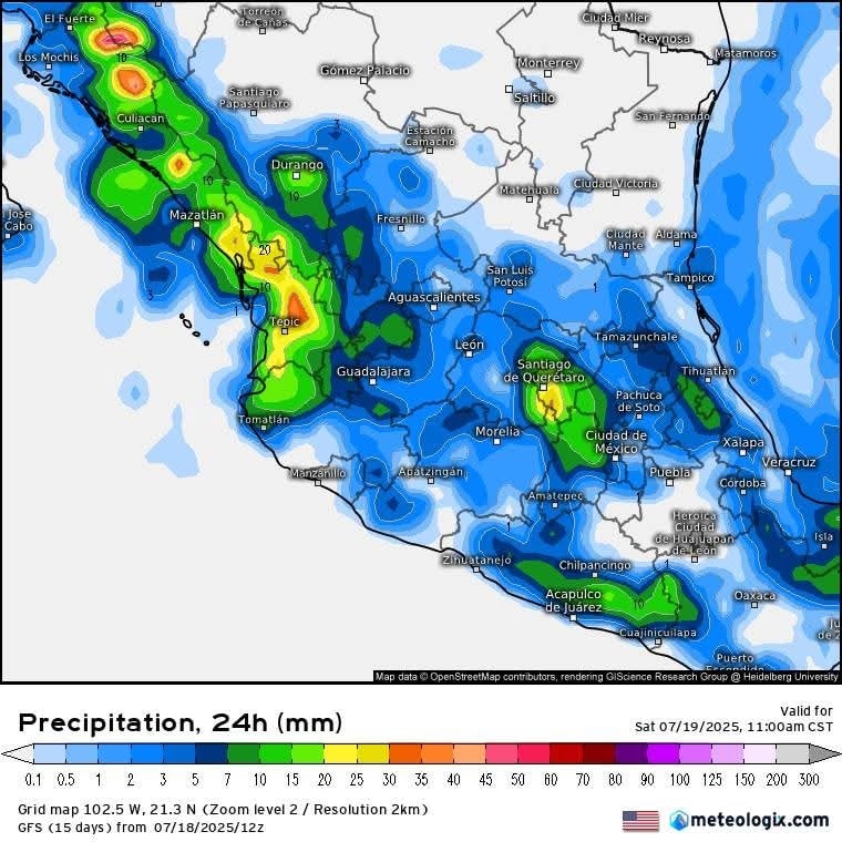 Se esperan lluvias fuertes en Nayarit este 18 de julio por efectos de la vaguada troposférica