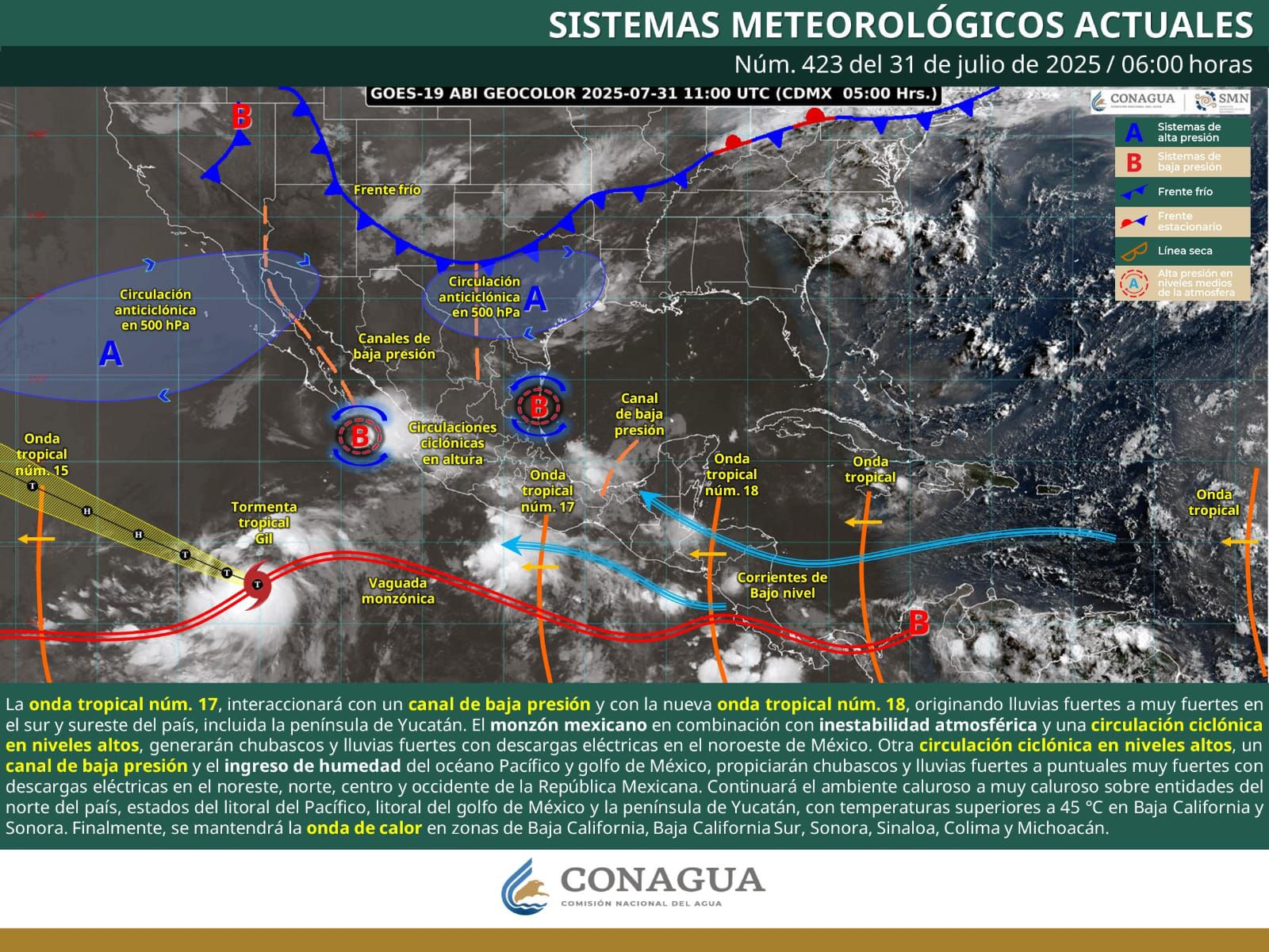 Nayarit bajo alerta por lluvias fuertes este 31 de julio: SMN advierte riesgos de deslaves e inundaciones